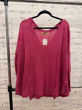 Free People Fuchsia Flame V-Neck Sweater